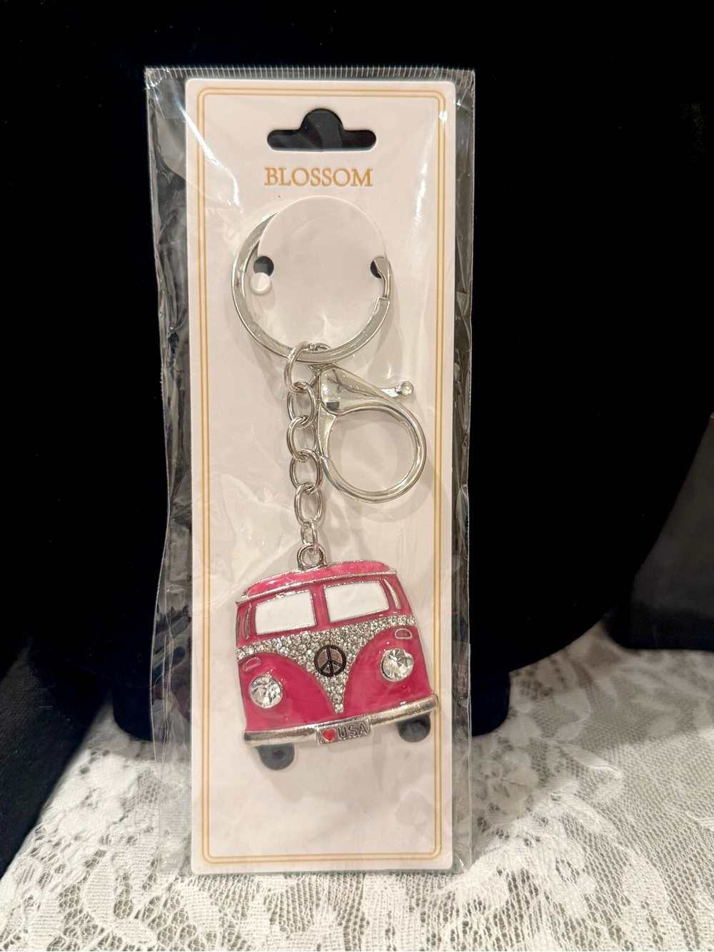Pink Rhinestone Bus Keychain